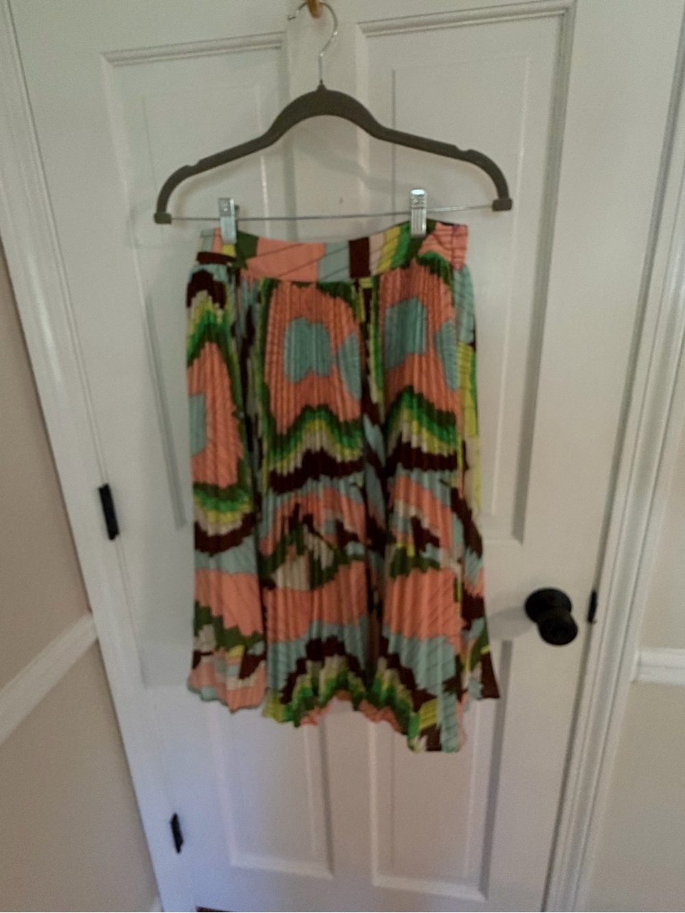 Francesha’s Gracia Wave-Print Pleated Midi Skirt - Peach, Mint & Olive